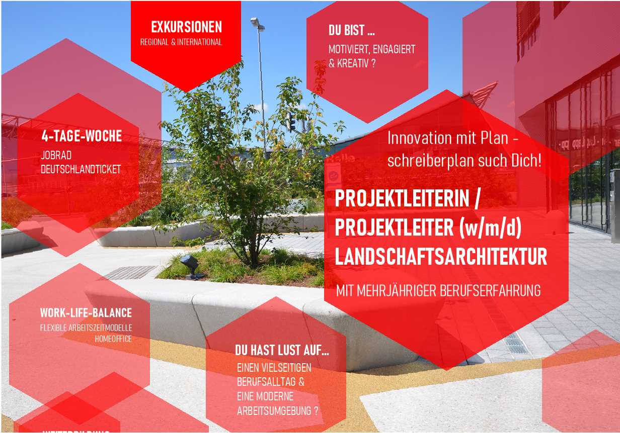 schreiberplan Stuttgart - Aktuelles: Du bist motiviert, engagiert & kreativ? Projektleiterin / Projektleiter (w/m/d) der Landschaftsarchitektur
